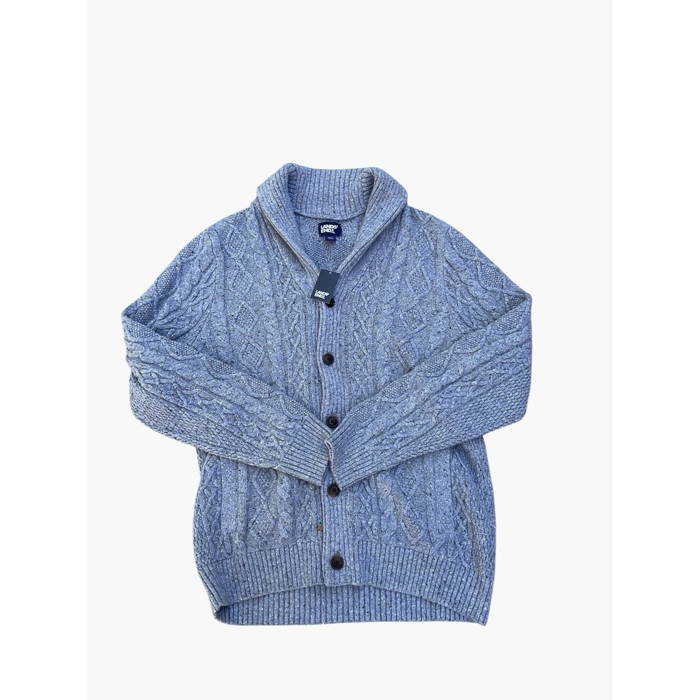 Lands End Shawl Collar Sweater Cardigan Button Pockets Cableknit Womens Small
